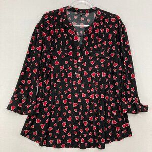 Ava & Grace Blouse size XL Red Black Heart Print Pintuck Stretch Rolled Sleeve